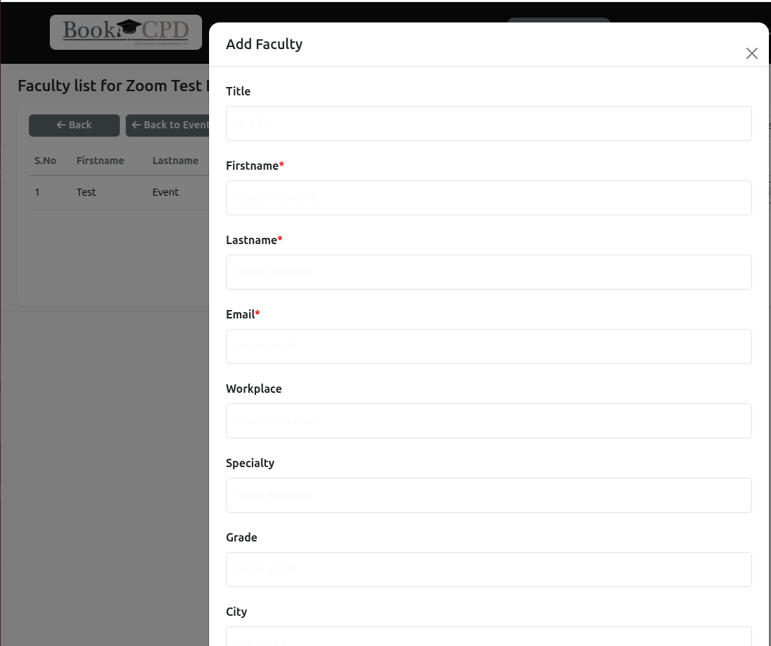 Add faculty form